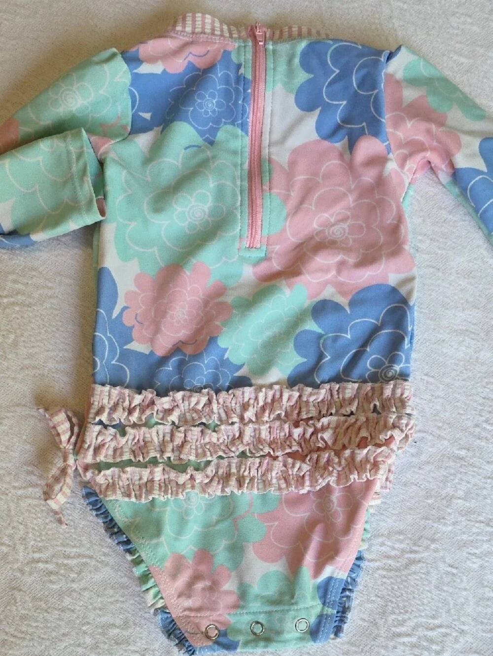 Ruffle Butts Pink Mint Blue Floral Long-Sleeve Rashguard, 12-18 Month
